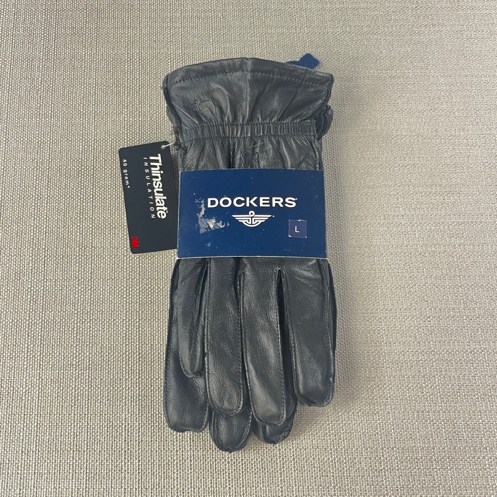 NWT Dockers‎ Leather Gloves Mens L Black Thinsulate Insulated 40g 7GL7411KL
